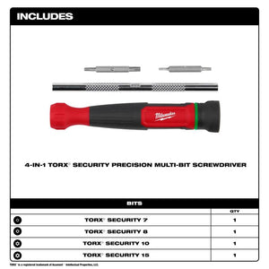 Milwaukee 48 - 22 - 2931 4 - in - 1 TORX Security Precision Multi - Bit Screwdriver - Mississauga Hardware Centre Inc