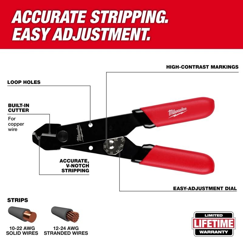 Milwaukee | 48 - 22 - 3040 10 - 24 AWG Adjustable Compact Wire Stripper & Cutter - Mississauga Hardware Centre Inc