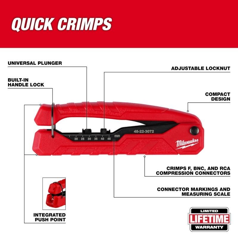 Milwaukee 48 - 22 - 3072 Coax Compression Crimper - Mississauga Hardware Centre Inc