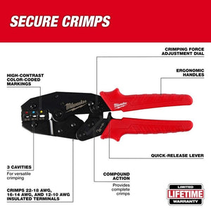 Milwaukee 48 - 22 - 3084 Ratcheting Insulated Terminals Crimper - Mississauga Hardware Centre Inc