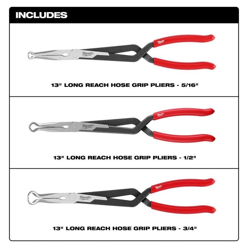 Milwaukee 48 - 22 - 6563 3PC Long Reach Hose Grip Pliers Set - Mississauga Hardware Centre Inc