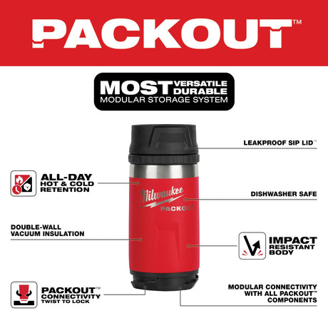 Milwaukee 48 - 22 - 8391R PACKOUT™ 12oz Insulated Bottle with Sip Lid - Red - Mississauga Hardware Centre Inc