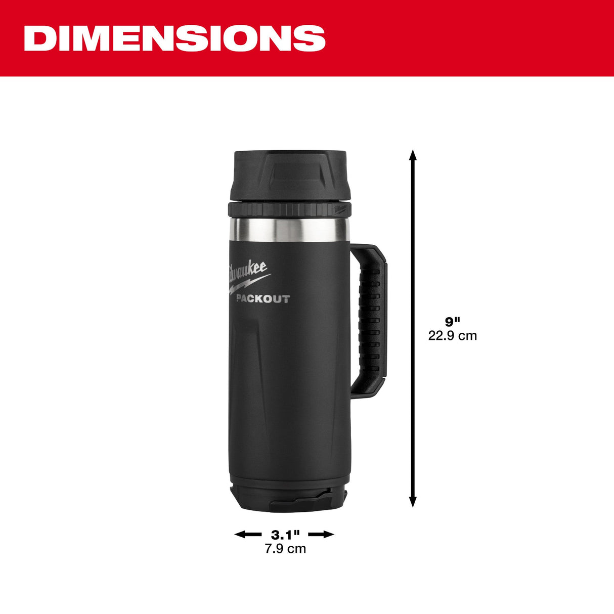 Milwaukee 48 - 22 - 8394B PACKOUT™ 18oz Insulated Mug with Sip Lid - Black - Mississauga Hardware Centre Inc