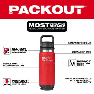 Milwaukee 48 - 22 - 8396R PACKOUT 24oz Insulated Bottle with Chug Lid - Red - Mississauga Hardware Centre Inc
