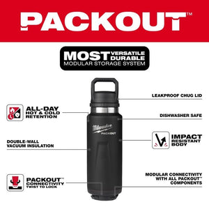 Milwaukee 48 - 22 - 8397B PACKOUT 36oz Insulated Bottle with Chug Lid - Black - Mississauga Hardware Centre Inc