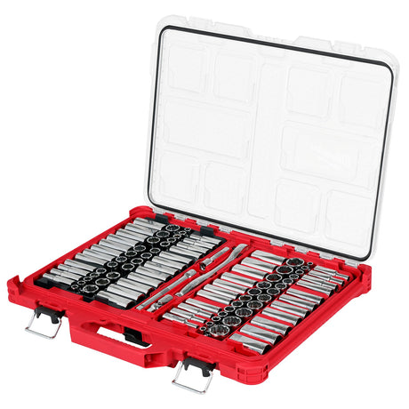 Milwaukee 48 - 22 - 9285 98pc 3/8" Drive 6 - Pt and 12 - Pt Metric & SAE Ratchet & Socket Set with PACKOUT™ Low - Profile Organizer - Mississauga Hardware Centre Inc