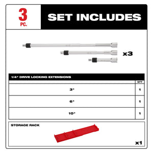 Milwaukee 48 - 22 - 9360 3pc 1/4” Drive Locking Extension Set - Mississauga Hardware Centre Inc
