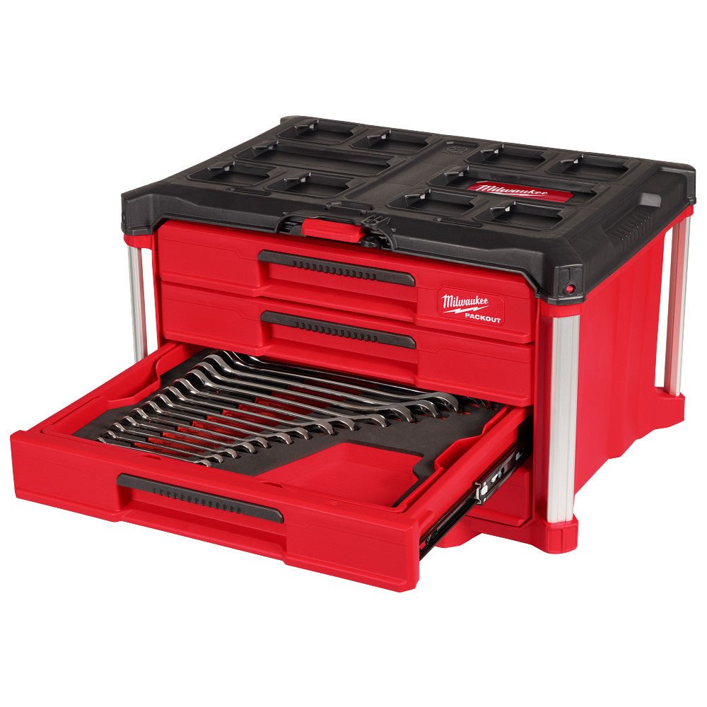 Milwaukee 48 - 22 - 9492 60pc. Metric & SAE Combination Wrench Set with PACKOUT™ 4 Drawer Tool Box