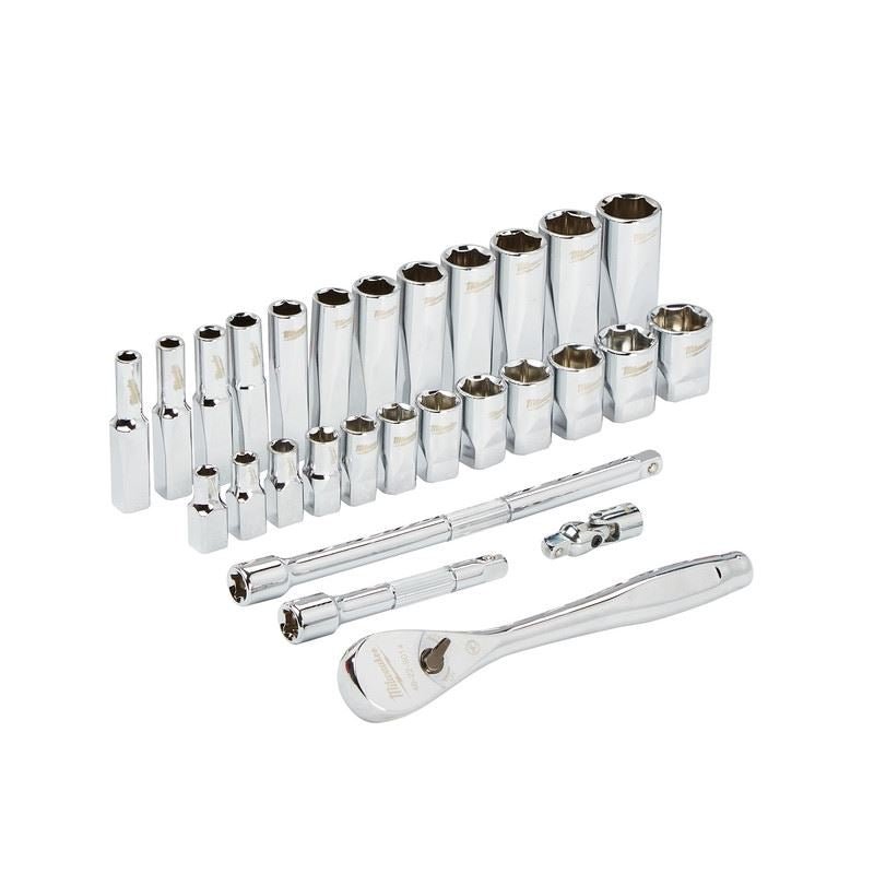 Milwaukee 48 - 22 - 9504 1/4in Drive 28pc Ratchet and Socket Set - Metric - Mississauga Hardware Centre Inc