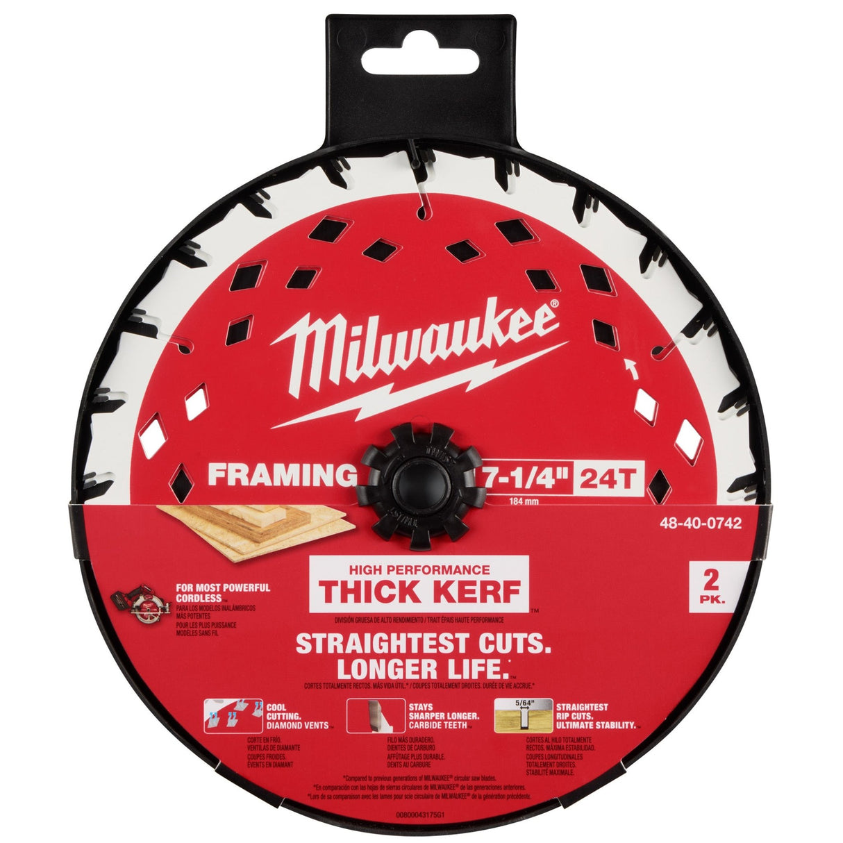 Milwaukee 48 - 40 - 0742 7 - 1/4" 24T Thick Kerf Framing Circular Saw Blade - 2PK - Mississauga Hardware Centre Inc