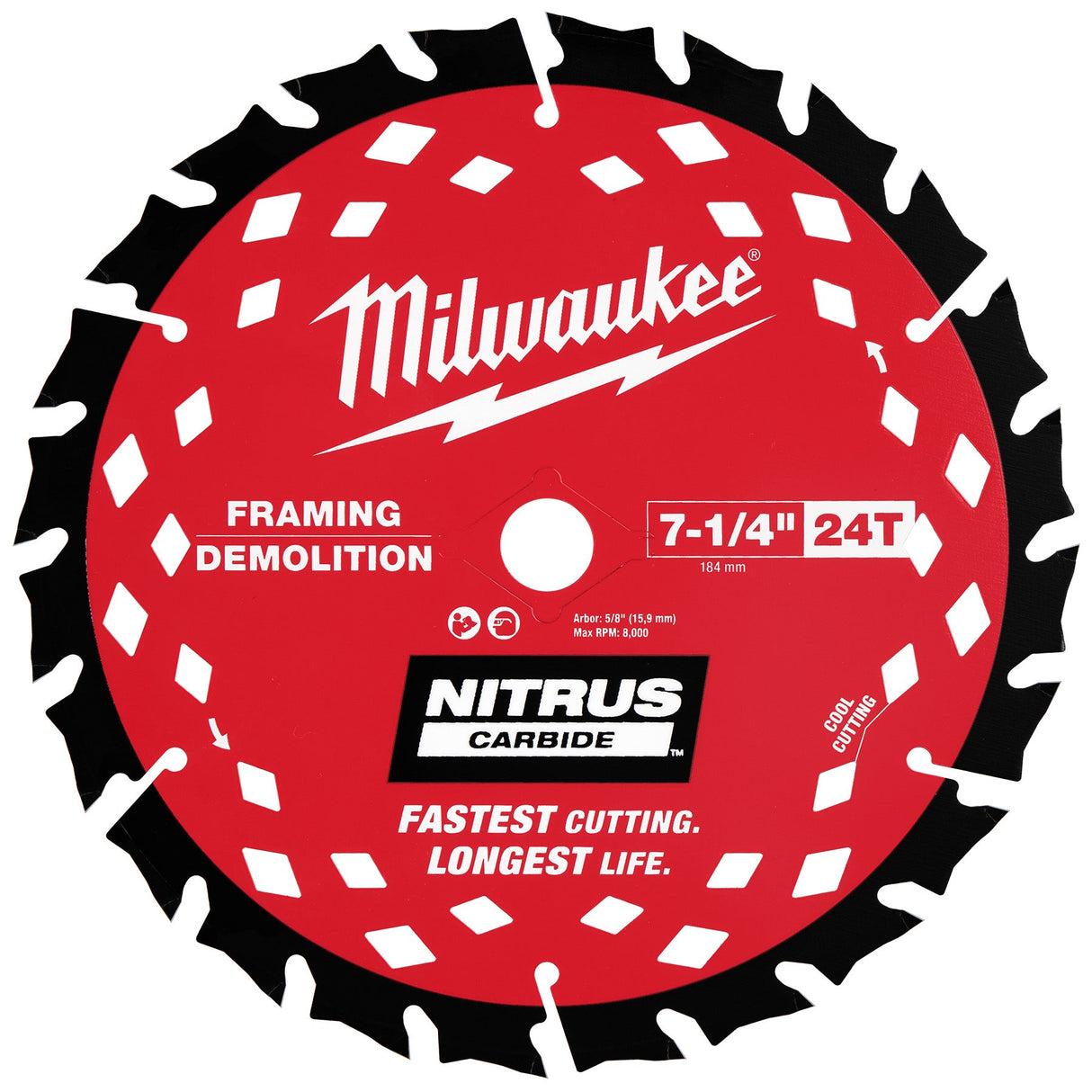 Milwaukee 48 - 41 - 0750 7 - 1/4” 24T NITRUS™ Carbide Framing & Demolition Circular Saw Blade - Mississauga Hardware Centre Inc