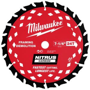 Milwaukee 48 - 41 - 0750 7 - 1/4” 24T NITRUS™ Carbide Framing & Demolition Circular Saw Blade - Mississauga Hardware Centre Inc