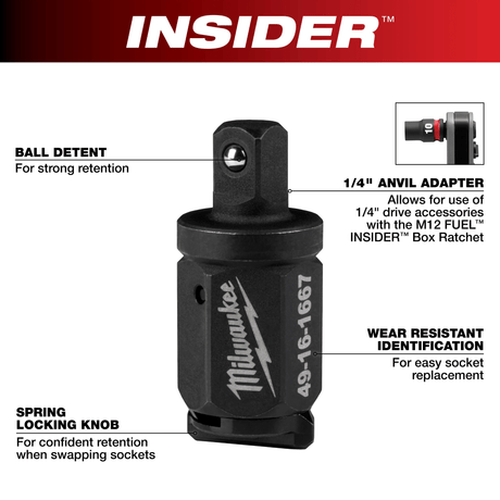 Milwaukee 49 - 16 - 1667 INSIDER™ Box Ratchet 1/4" Anvil Adapter - Mississauga Hardware Centre Inc