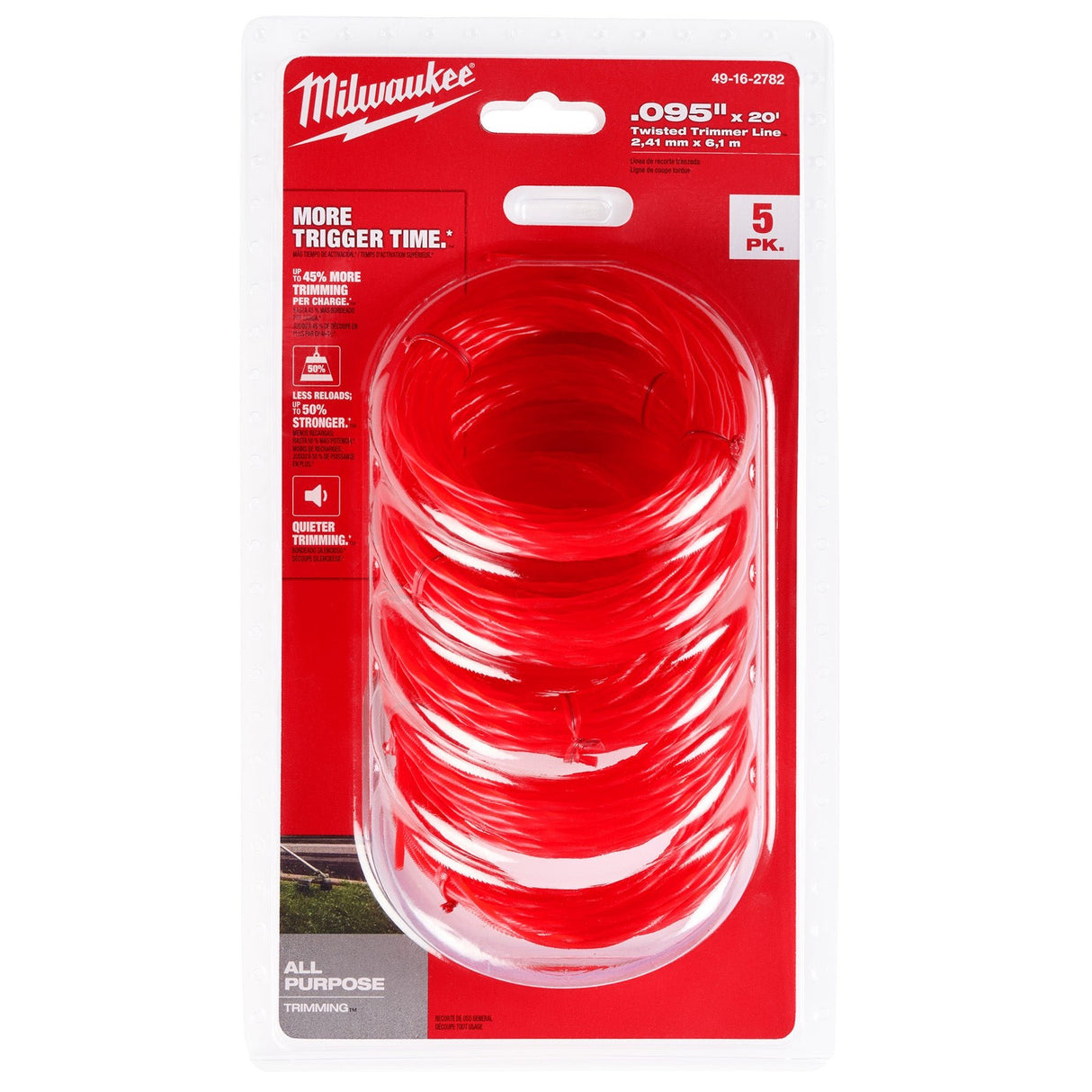 Milwaukee 49 - 16 - 2782 095" x 20’ (5 pk) Pre - Cut Twisted Trimmer Line - Mississauga Hardware Centre Inc