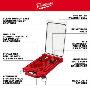 Milwaukee 49 - 16 - 2880 9pc Saw Chain Sharpening Set with PACKOUT™ Low - Profile Compact Organizer - Mississauga Hardware Centre Inc