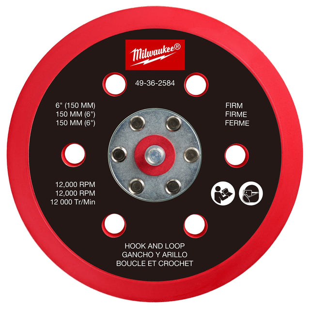 Milwaukee 49 - 36 - 2584 6" Hook & Loop Random Orbital Sander Backing Pad - Firm - Mississauga Hardware Centre Inc