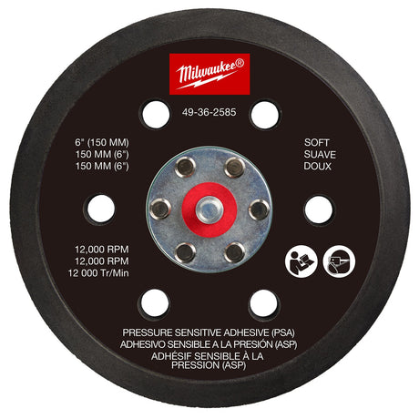 Milwaukee 49 - 36 - 2585 6" Pressure Sensitive Adhesive Random Orbital Sander Backing Pad - Soft - Mississauga Hardware Centre Inc