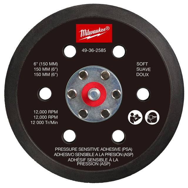 Milwaukee 49 - 36 - 2585 6" Pressure Sensitive Adhesive Random Orbital Sander Backing Pad - Soft - Mississauga Hardware Centre Inc