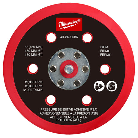 Milwaukee 49 - 36 - 2586 6" Pressure Sensitive Adhesive Random Orbital Sander Backing Pad - Firm - Mississauga Hardware Centre Inc
