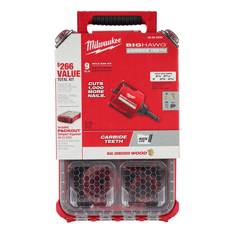Milwaukee 49 - 56 - 9295 9 PC BIG HAWG™ with Carbide Teeth Hole Saw Kit w/ PACKOUT™ Compact Organizer - Mississauga Hardware Centre Inc