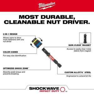 Milwaukee 49 - 66 - 4543 SHOCKWAVE 5/16in - 3/8in Impact Duty QUIK CLEAR 2 - in - 1 Magnetic Nut Drivers - Mississauga Hardware Centre Inc