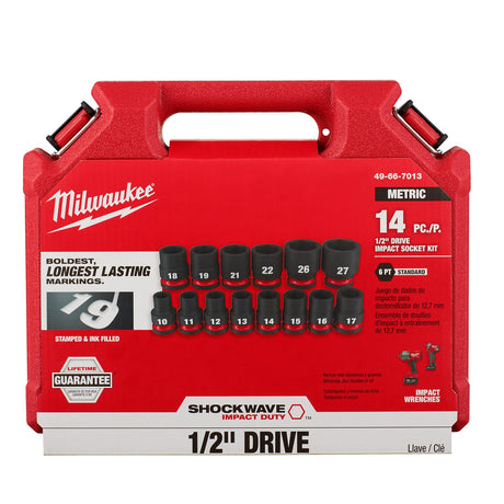 Milwaukee 49 - 66 - 7013 14PCSHOCKWAVE Impact Duty™ 1/2" Drive Metric Standard 6 Point Socket Set - Mississauga Hardware Centre Inc