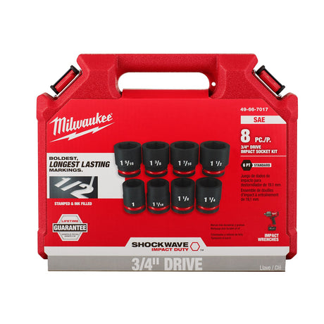 Milwaukee 49 - 66 - 7017 8PCSHOCKWAVE Impact Duty™ 3/4" Drive SAE Standard 6 Point Socket Set - Mississauga Hardware Centre Inc