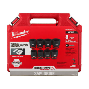 Milwaukee 49 - 66 - 7019 8 PC SHOCKWAVE Impact Duty™ 3/4" Drive Metric Standard 6 Point Socket Set - Mississauga Hardware Centre Inc