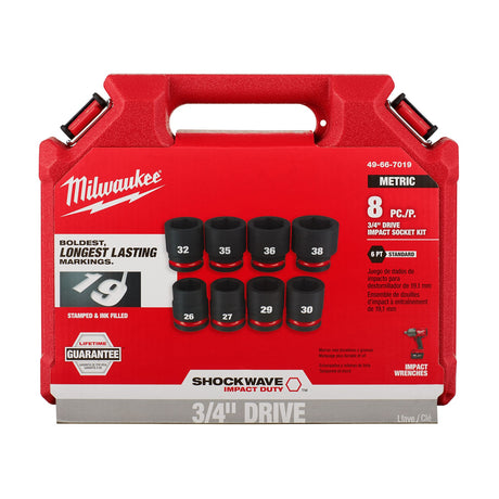 Milwaukee 49 - 66 - 7019 8 PC SHOCKWAVE Impact Duty™ 3/4" Drive Metric Standard 6 Point Socket Set - Mississauga Hardware Centre Inc