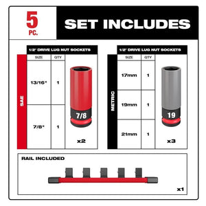 Milwaukee 49 - 66 - 7831 SHOCKWAVE 1/2 Drive SAE and Metric 5PC Lug Nut Wheel Socket Set - Mississauga Hardware Centre Inc
