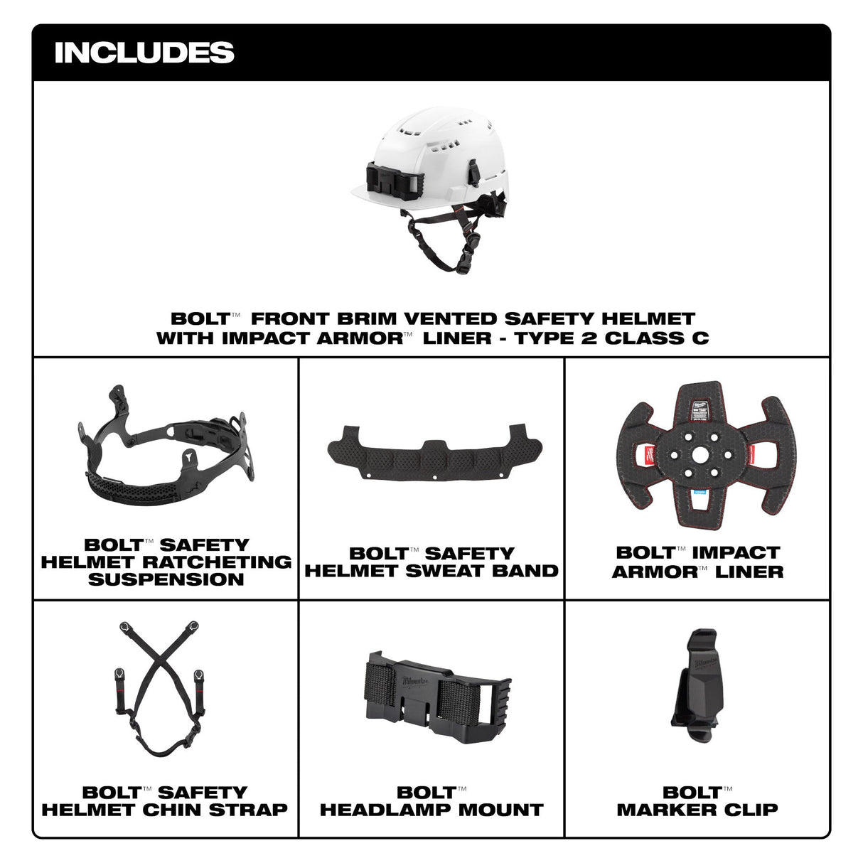 Milwaukee BOLT™ Front Brim Safety Helmet with IMPACT ARMOR™ Liner - Mississauga Hardware Centre Inc