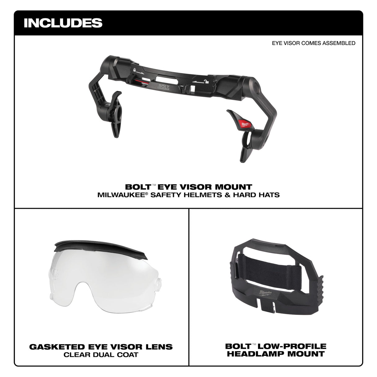 Milwaukee BOLT™ Gasketed Eye Visor - Dual Coat Lens (Compatible with Milwaukee® BOLT™ Safety Helmets & BOLT™ Hard Hats) - Mississauga Hardware Centre Inc