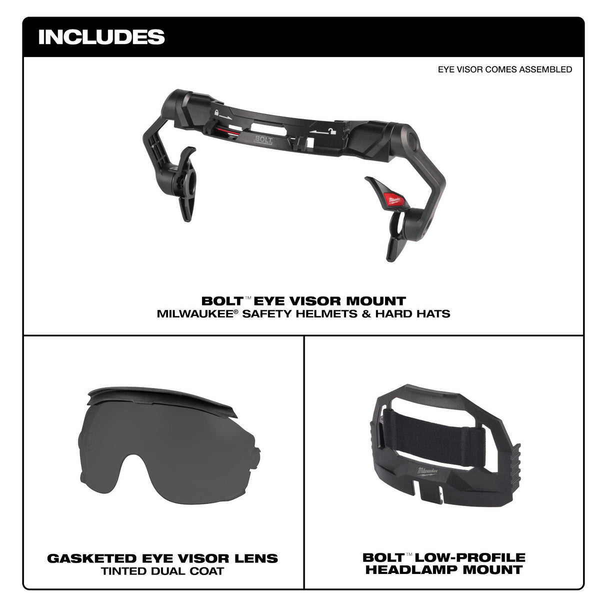 Milwaukee BOLT™ Gasketed Eye Visor - Dual Coat Lens (Compatible with Milwaukee® BOLT™ Safety Helmets & BOLT™ Hard Hats) - Mississauga Hardware Centre Inc