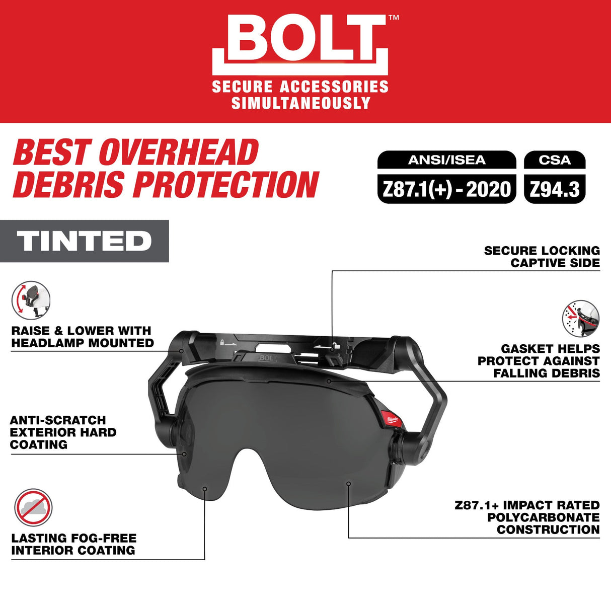 Milwaukee BOLT™ Gasketed Eye Visor - Dual Coat Lens (Compatible with Milwaukee® BOLT™ Safety Helmets & BOLT™ Hard Hats) - Mississauga Hardware Centre Inc