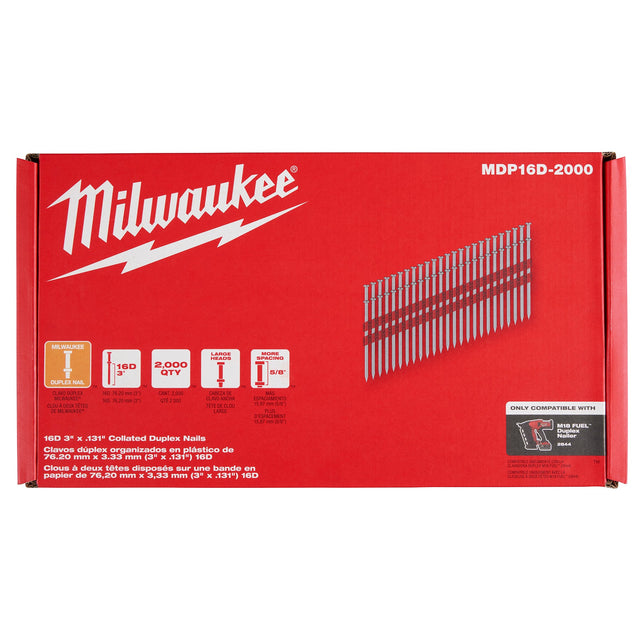 Milwaukee MDP16D - 2000 16D 3in x .131in Collated Duplex Nails - Mississauga Hardware Centre Inc