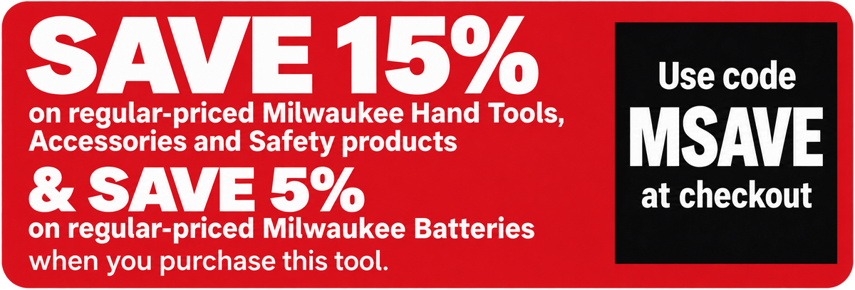 SAVE 15% on regular-priced Milwaukee hand tools, accessories and safety products, and SAVE 5% on regular-priced Milwaukee batteries when purchasing this tool. Use code MSAVE at checkout.