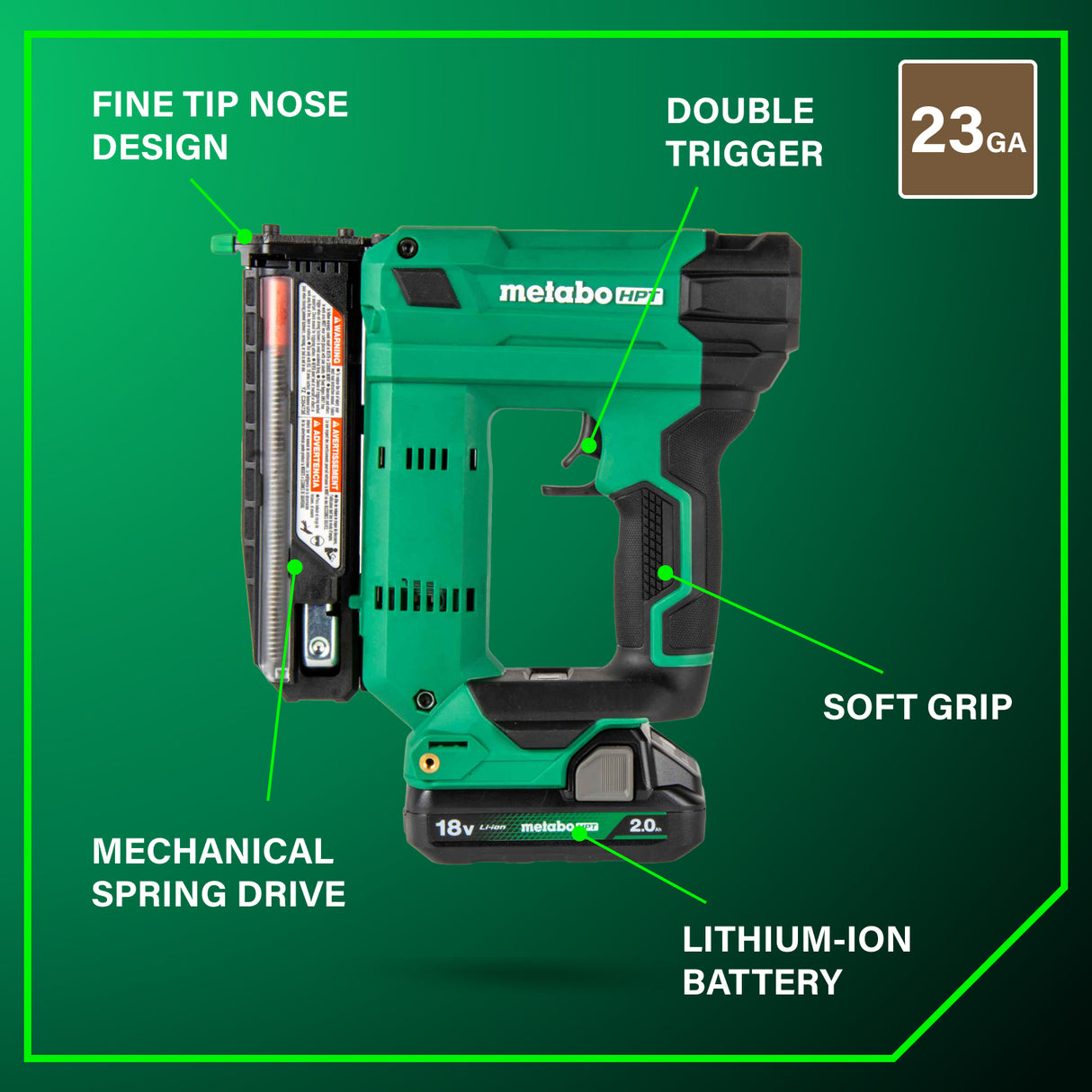 metabo HPT NP1835DA 18V MultiVolt™ 23-Gauge Pin Nailer (1x2.0Ah)
