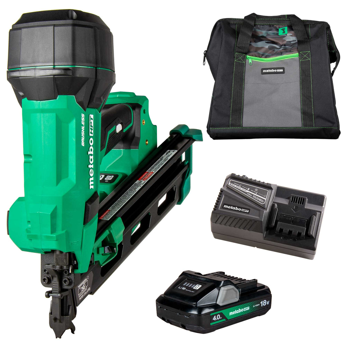 METABO HPT NR1890DCAM 18V MultiVolt Cordless 30° 3-1/2" Paper Tape Framing Nailer