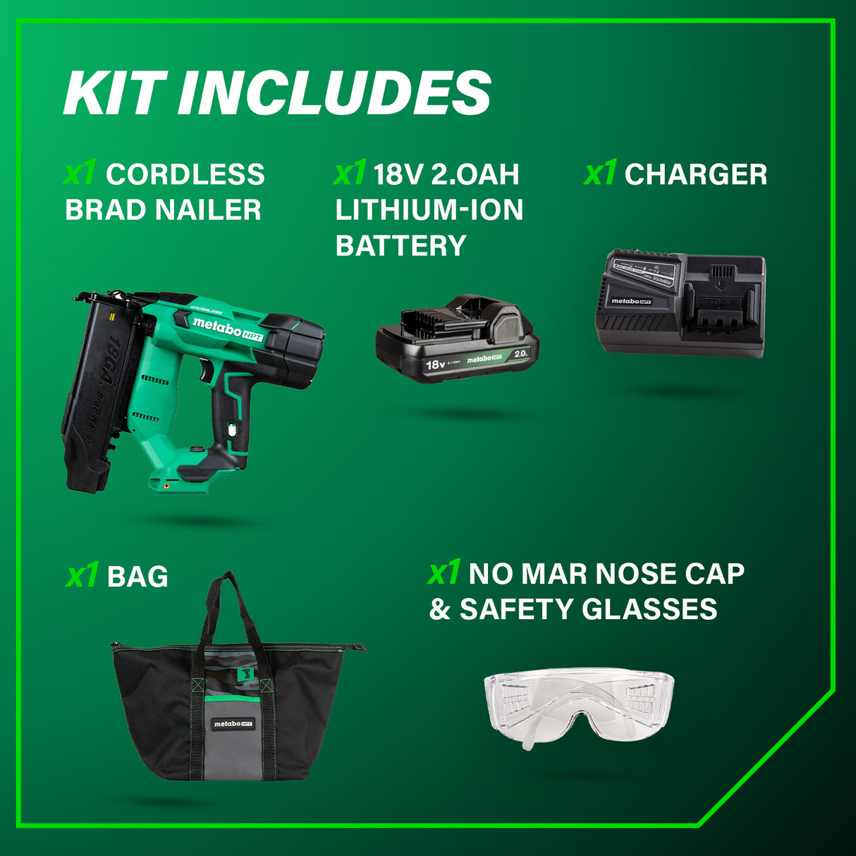 metabo HPT 18V MultiVolt™ Brushless 18-Gauge Compact Brad Nailer (1x2.0Ah) NT1850DFT