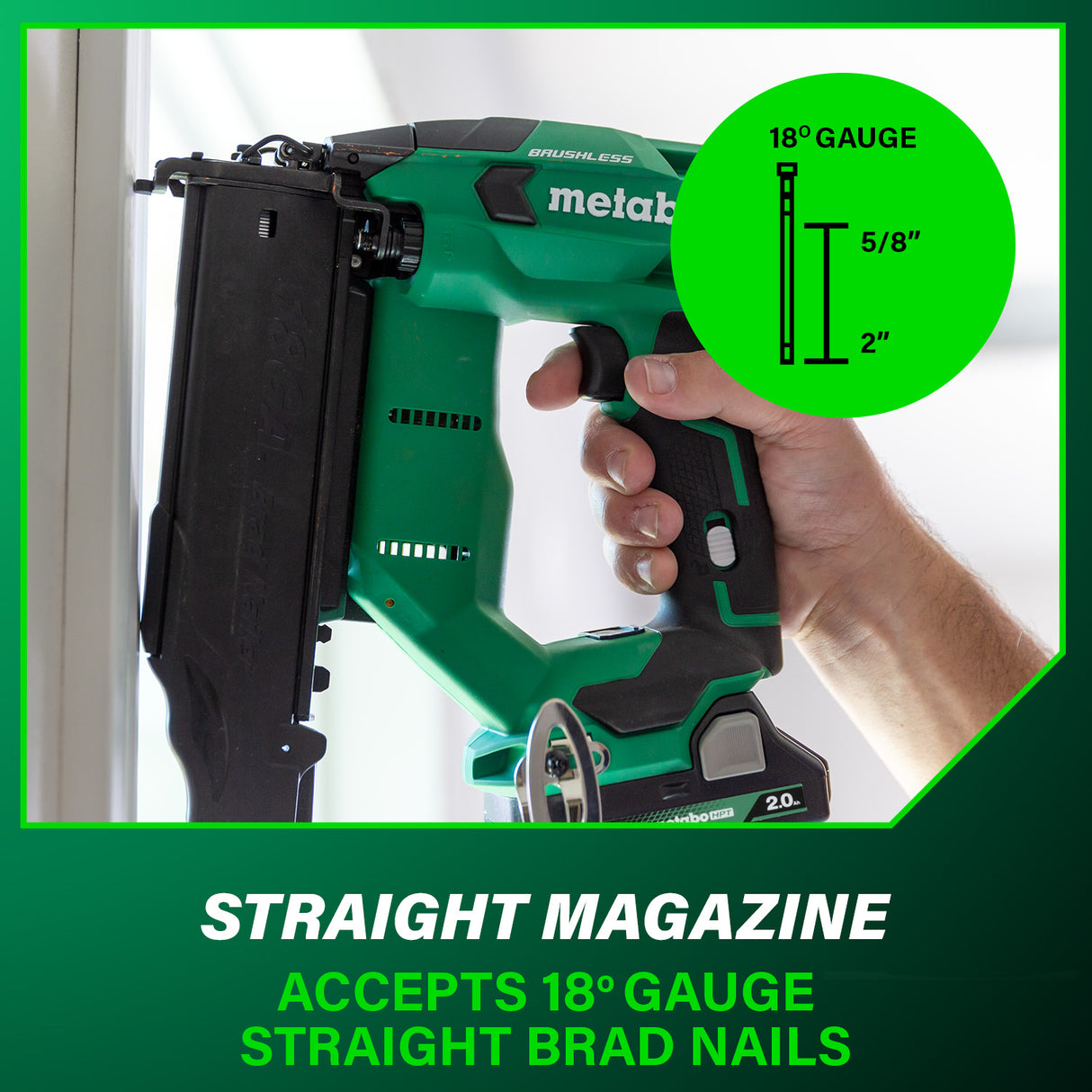 metabo HPT 18V MultiVolt™ Brushless 18-Gauge Compact Brad Nailer (1x2.0Ah) NT1850DFT