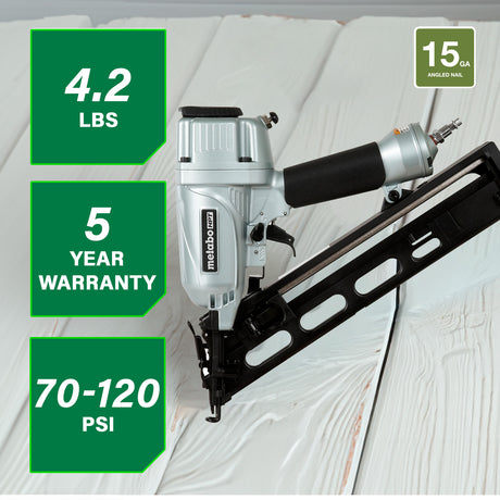 metabo HPT NT65MA4M 2-1/2 Inch 15 Gauge Angled Finish Nailer with Air Duster