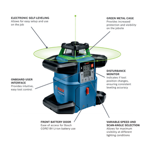 Bosch GRL4000-90CHVGK 18V REVOLVE4000 Connected Green-Beam Self-Leveling Horizontal/Vertical Rotary Laser Kit with (1) CORE18V® 4 Ah Advanced Power Battery
