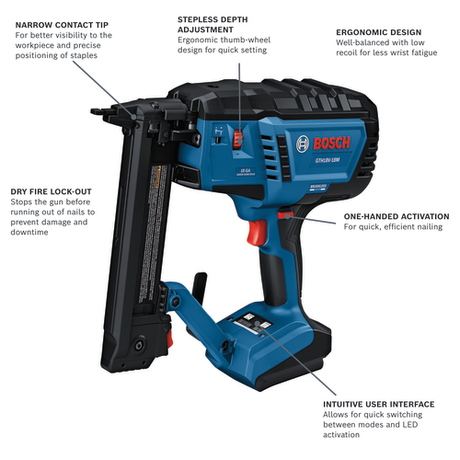 BOSCH GTH18V-18MN Professional 18V Brushless 18-Gauge Narrow Crown Stapler (Bare Tool)