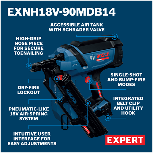 Bosch EXNH18V-90MDB14X EXPERT Framing Nailer Kit
