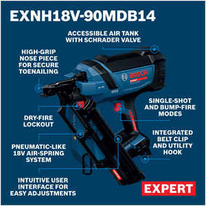 Bosch EXNH18V-90MDB14X EXPERT Framing Nailer Kit