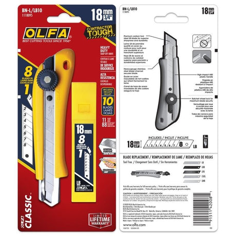 OLFA BN - L/LB10 18mm Heavy - Duty Snap - Off Utility Knife with 10 - Pack Silver Snap - Off Blades - Mississauga Hardware Centre Inc