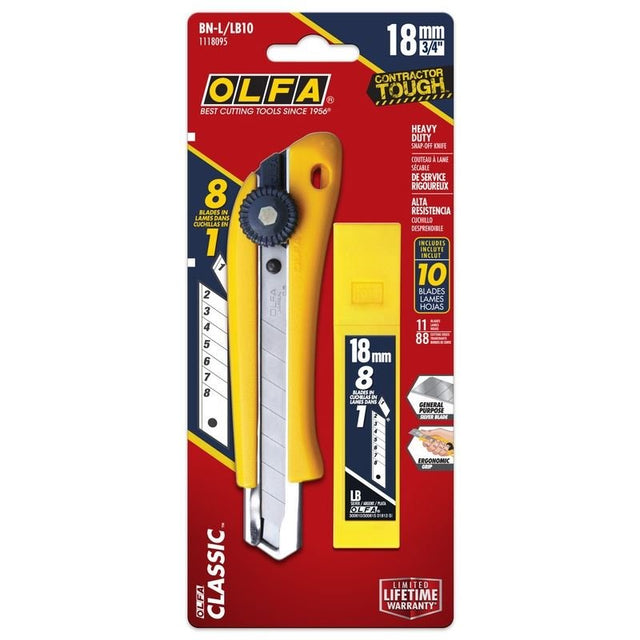 OLFA BN - L/LB10 18mm Heavy - Duty Snap - Off Utility Knife with 10 - Pack Silver Snap - Off Blades - Mississauga Hardware Centre Inc