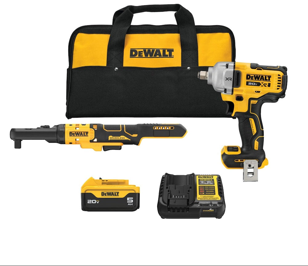 DEWALT DCK229P1 20V MAX XR Brushless 3/8 in. & 1/2 in. Sealed Head Ratchet + 20V MAX XR 1/2 in. Mid-Range Impact Wrench Kit