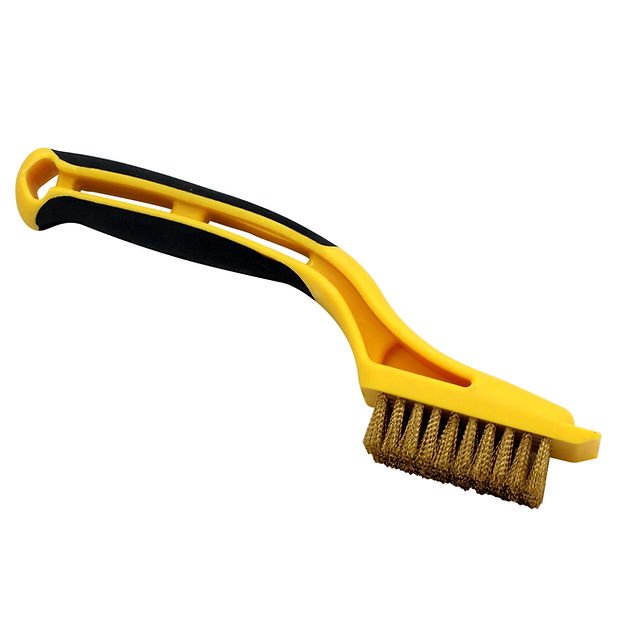 RICHARD 03281 1 - 1/8 in. x 2 1/4 in. mini wire brush, brass, with built in plastic scraper - Mississauga Hardware Centre IncRichard03281