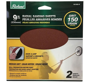 RICHARD 18182 - 2 9 IN. ROUND DRYWALL SANDING SHEET, VELCRO BACKING, 150 GRIT - Mississauga Hardware Centre IncRichard18182-2
